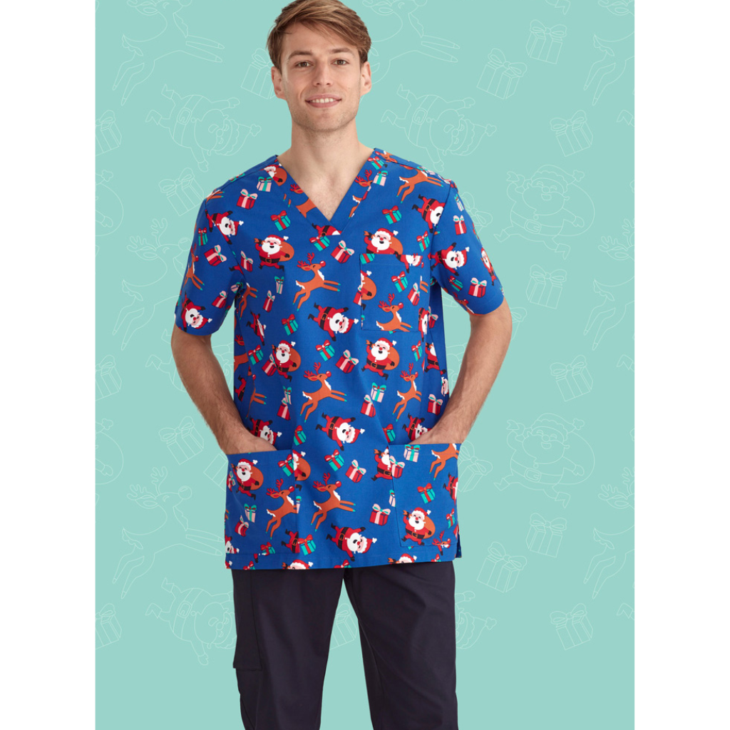 Biz Care CST346MS Mens Christmas V Neck Scrub Top