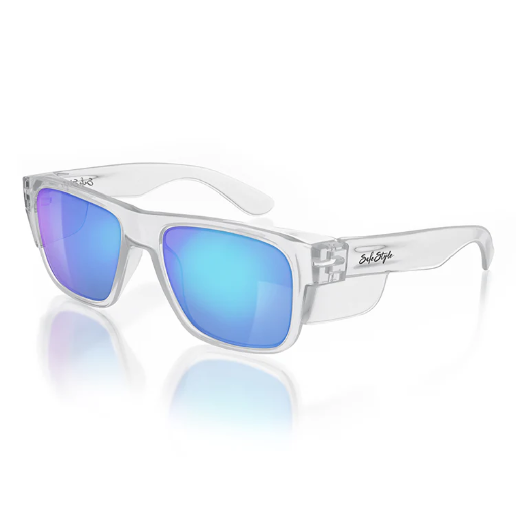 Safe Style Fusions Clear Frame/Mirror Blue Polarised UV400 Lens