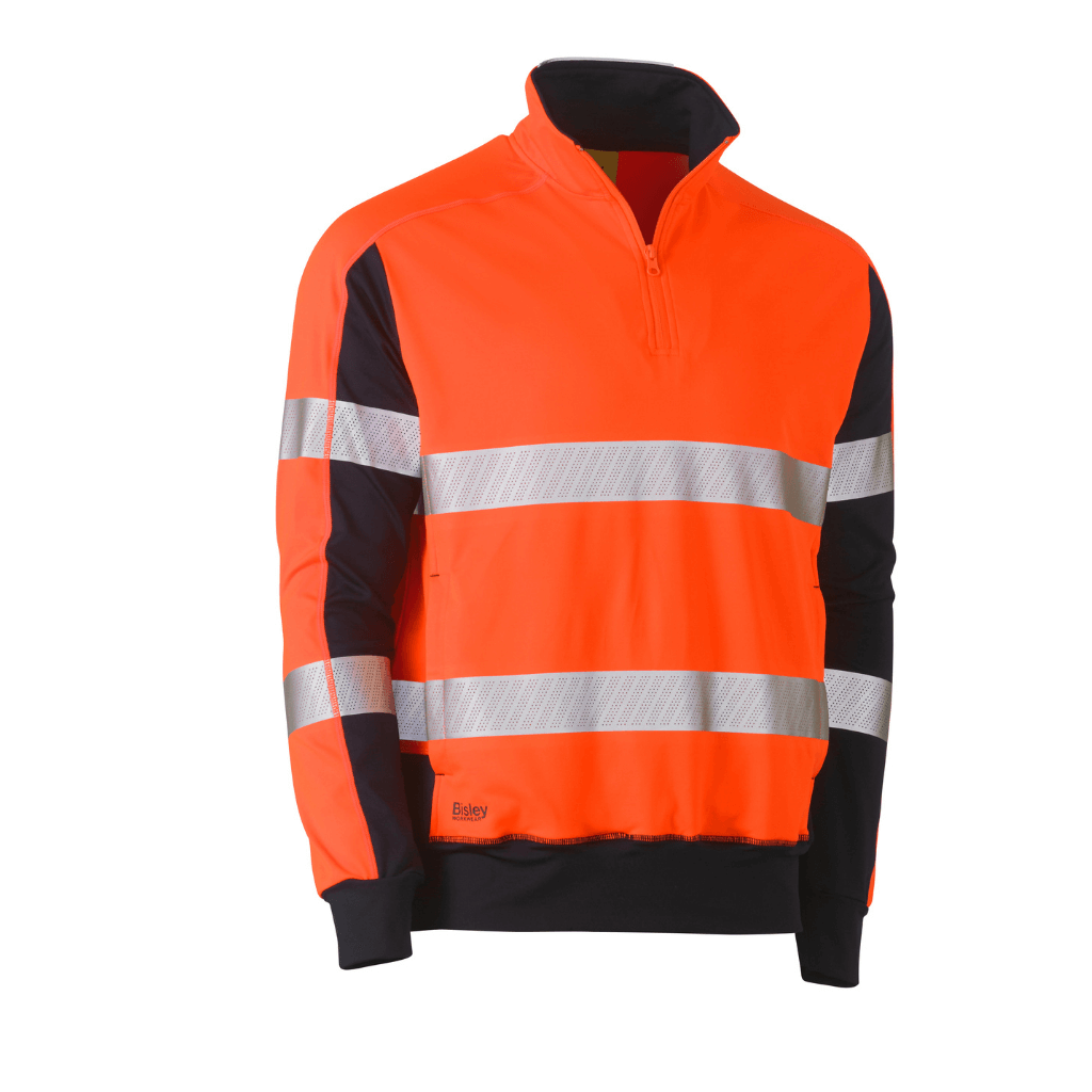 Bisley Bk6817t Taped Two Tone Hi Vis Contrast Stretchy 1/4 Zip Pullover