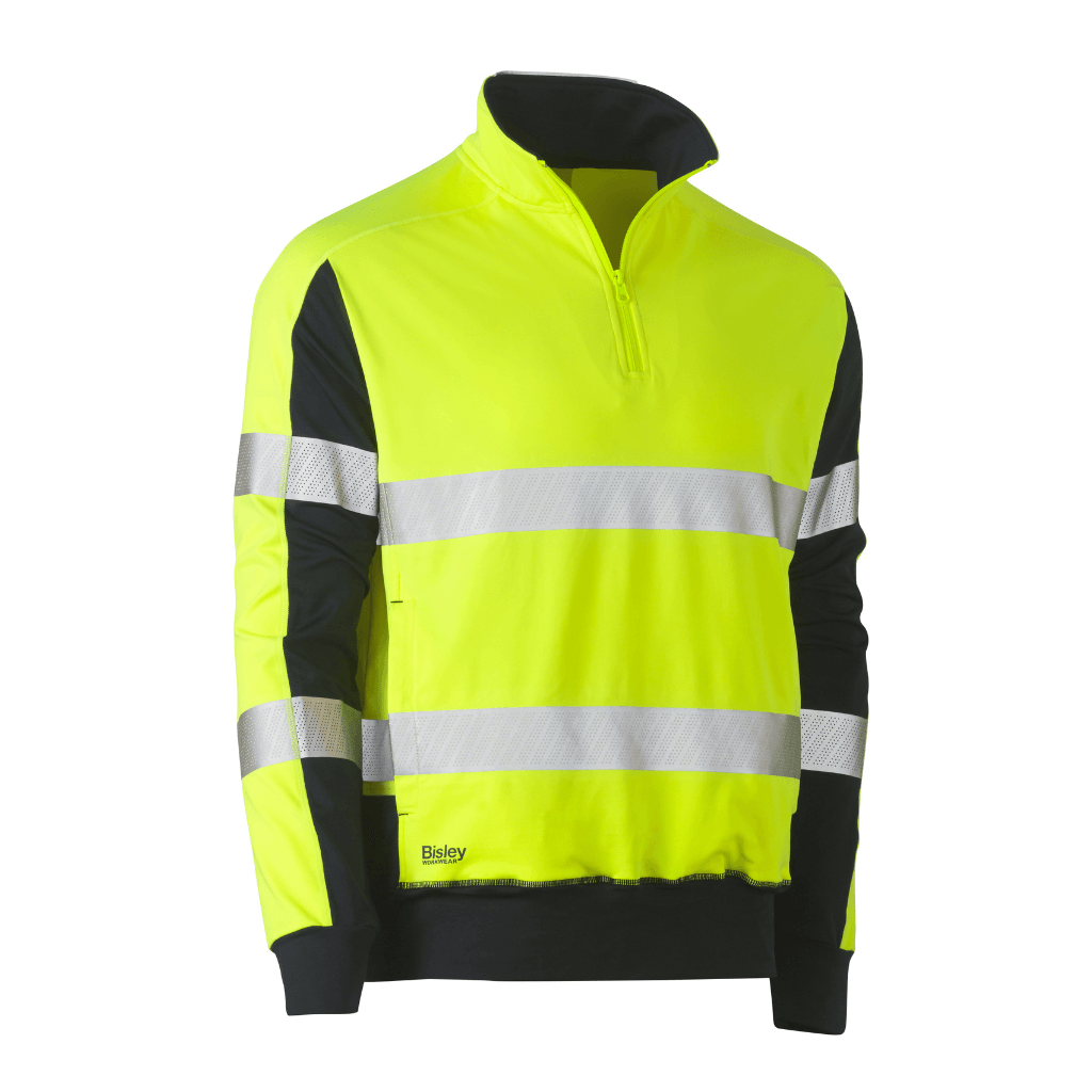 Bisley Bk6817t Taped Two Tone Hi Vis Contrast Stretchy 1/4 Zip Pullover