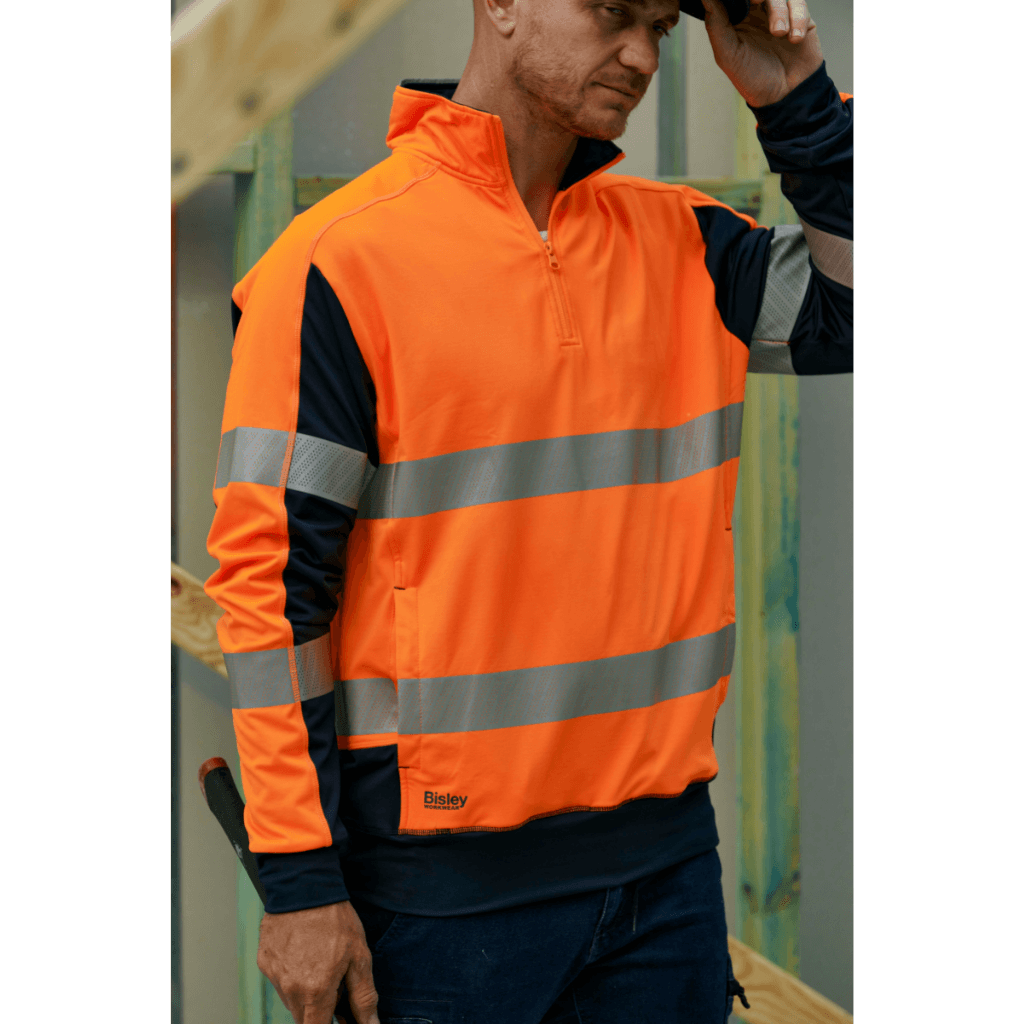 Bisley Bk6817t Taped Two Tone Hi Vis Contrast Stretchy 1/4 Zip Pullover