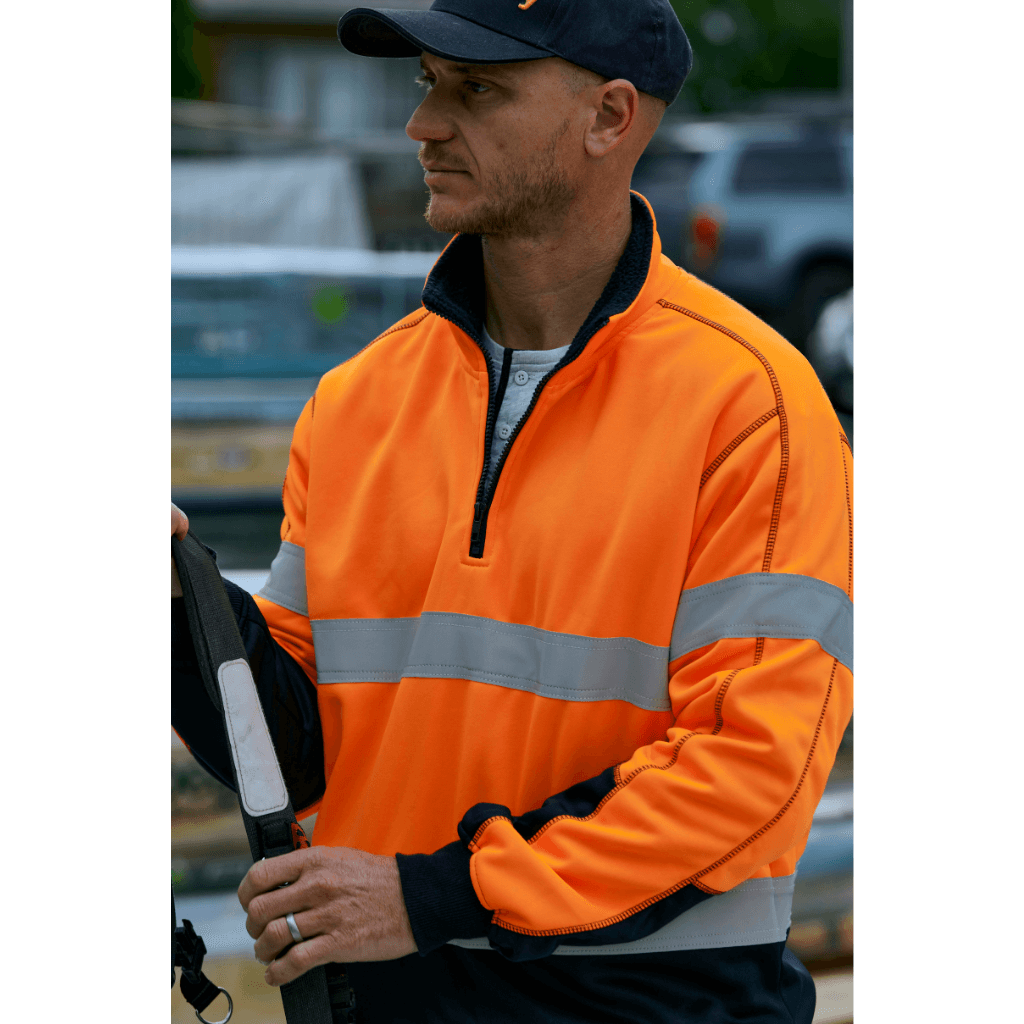 Bisley Bk6987t Taped Hi Vis 1/4 Zip Fleece Pullover With Sherpa Lining