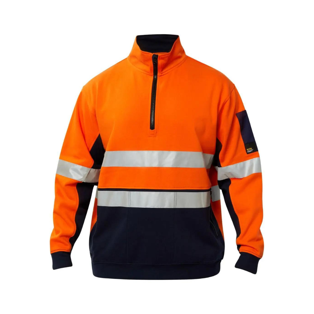 WorkCraft WT8018 Hi Vis Half Zip Cotton Reflective Pullover