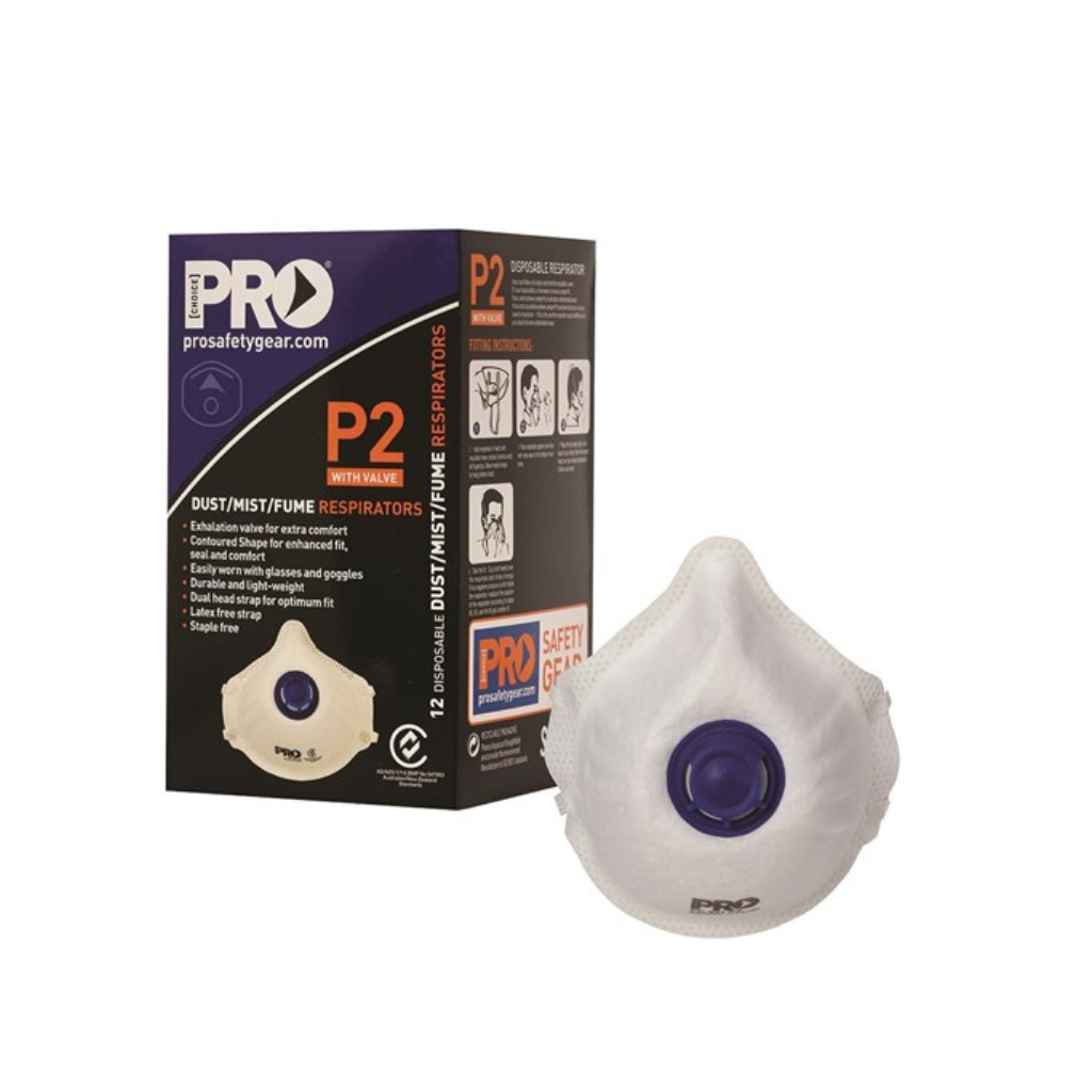 ProChoice Respirator Disposable Dust Masks P2 + Valve - Box of 12