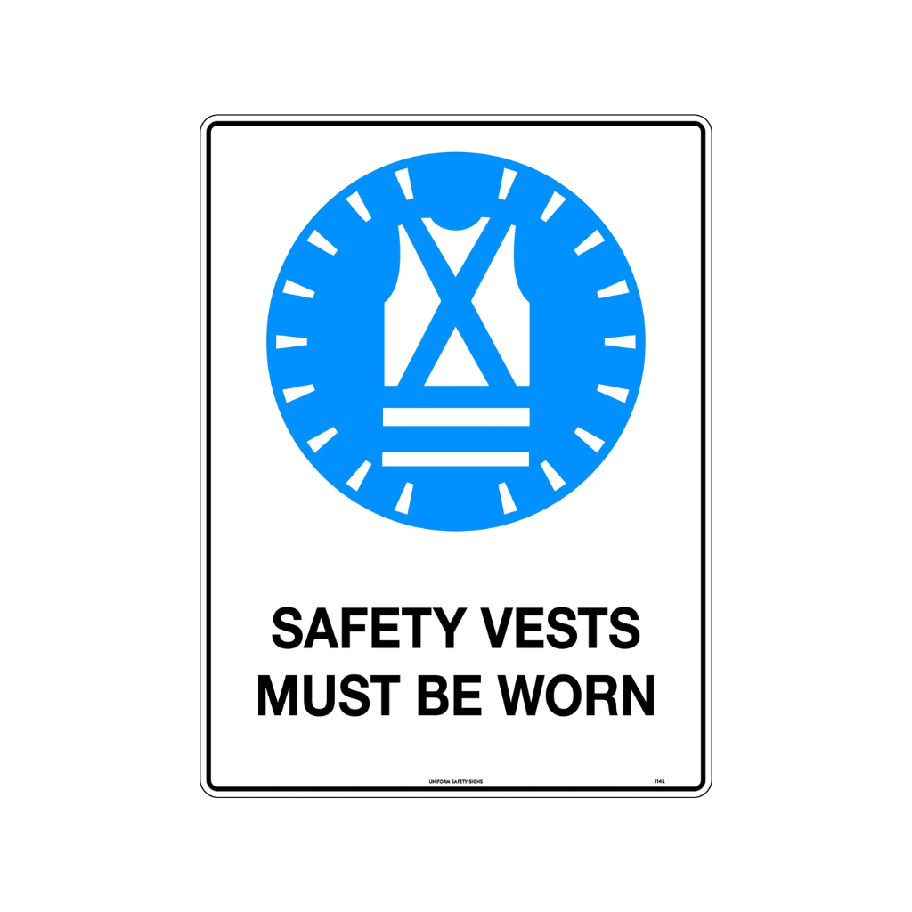 Sign Safety Vests Must Be Worn 600x400mm Poly 114LP